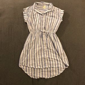 Blue and white striped cotton dress with pockets